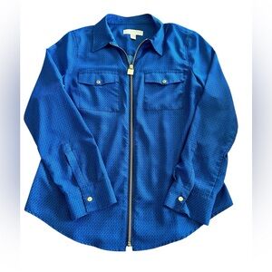 MICHAEL Michael Kors Full Zip Utility Shirt Womens Medium Gold Detail Blue